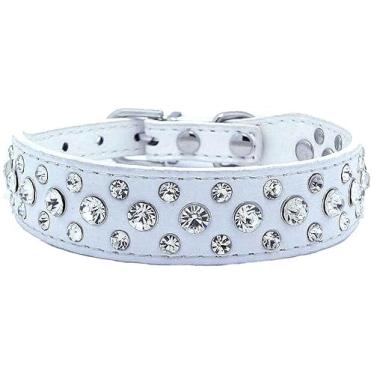 Imagem de Coleira para cachorro com strass, strass brilhante couro PU cristal diamante coleira para cachorro gato gato filhote preto P M G GG (GG, branco)