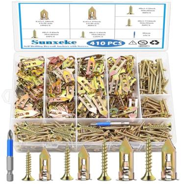 Imagem de Sunxeke 410 Pcs Autoperfurantes Drywall Anchors Com Parafusos Sortido Kit.2025 Atualizado Aço Zincado 2 Tamanhos Wall Anchors E 4 Tamanhos Zinc Screws, Sem Broca Ou Furos Na Parede, Resistente 66Lb