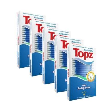 Imagem de Cotonete Hastes Flexíveis  100 % Algodão 75 Unidades Kit 5 - Topz