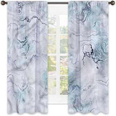Imagem de Cortinas blecaute de mármore para quarto - Cortinas escurecidas com isolamento térmico para sala de estar, L 132 x C 137 cm