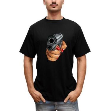 Imagem de Camiseta Masculina Mão Armada Pistola - Bella Store, Preto, G, Homem