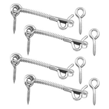 Imagem de predolo 4 peças de trava de mola com gancho de arame e trava de olhal, ferragens compactas de aço inoxidável para cercas de madeira, portas de celeiro de