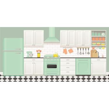 Imagem de Loccor Tecido 6 x 3 m Pano de fundo de cozinha de desenho animado infantil para fotografia, tema de cozinha, decoração de festa online, faixa de aula de cozimento, bebê, crianças, Páscoa, sessão de