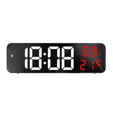 Imagem de Pissente Grande Relógio de Parede Digital LED Design de Espelho Com a Temperatura da Data de Tempo para o Quarto da Sala de Estar Em Casa (branco e vermelho)