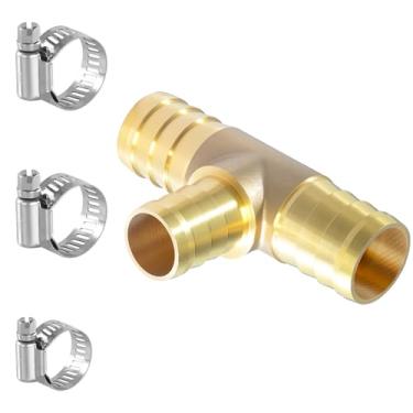 Imagem de Sctihwelire Mangueira redutora de latão adaptador T de 3 vias, 3/4 (20 mm) a 5/8 (16 mm) a 3/4 (20 mm), redutor de emenda com braçadeiras de aço inoxidável, kit de reparo de mangueira de ar para