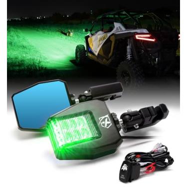 Imagem de Xprite Espelhos Laterais Utv De Alumínio Com Holofote Led Verde, Lentes Transparentes, Luzes Caça Para Barra Proteção 1,75" A 2", Compatíveis Pioneer Polaris Rzr, Sxs, Can Am, Kawasaki Teryx Mule, Y