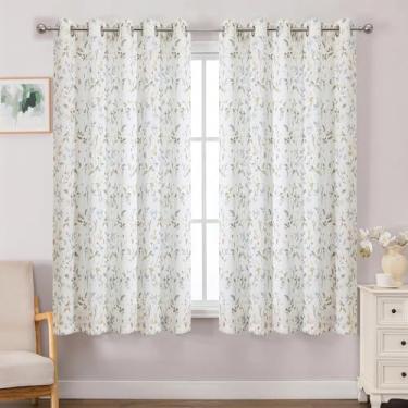 Imagem de OWENIE Cortinas florais estampadas para quarto, sala de estar, 150 cm, comprimento de 2 painéis, mistura de linho, mistura de linho, textura de fazenda, cortinas rústicas com ilhós, com design de