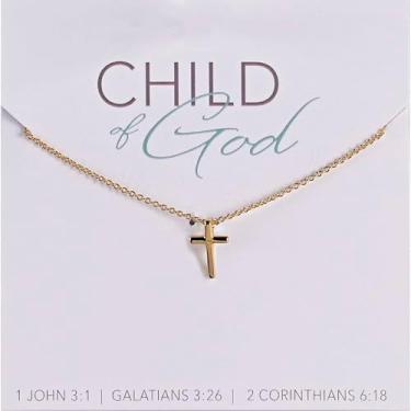 Imagem de Dicksons J-616 Filho de Deus - John Galatians Corinthians - Colar com pingente de cruz de latão banhado a ouro de 33 cm
