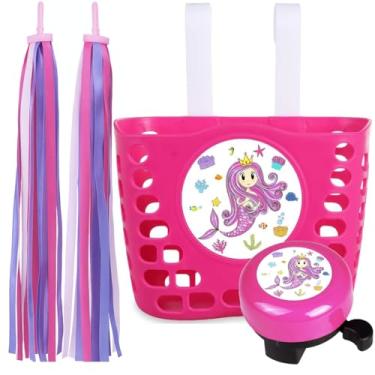 Imagem de Cesta de bicicleta infantil mini fábrica, coroa de princesa fofa rosa/borboletas/unicórnio/sereia adorável cesta de guidão frontal para meninas (sereia)