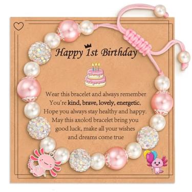 Imagem de VULETO Presentes de aniversário de feliz 1 a 8 anos para meninas e crianças, pulseira de axolote com pingente kawaii ajustável para filha, neta, sobrinha, One Size, Sem Pedra Preciosa