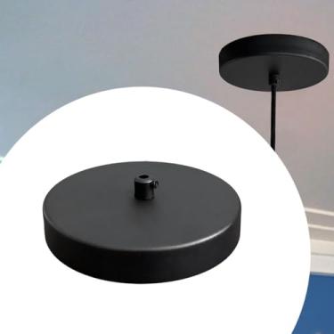 Imagem de Canopla Pendente De Alumínio Redonda Com Travessa + Niple - Preto