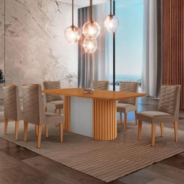 Imagem de Mesa De Jantar Aspen 180cm Tampo Mdf Laminado 6 Cadeiras Safira Veludo Capuccino//off White