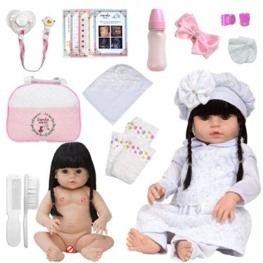 Imagem de Bebe Reborn Princesa Morena Enxoval Completo Vestido Branco - Cegonha 
