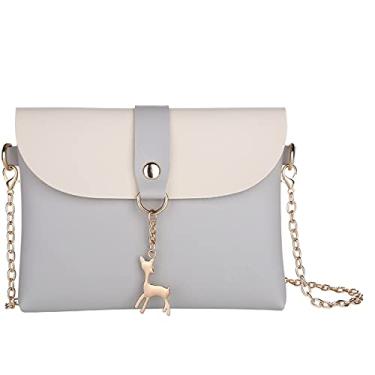 Imagem de Bolsa tiracolo pequena, bolsa pequena de couro PU para mulheres com pingente com alça/corrente dourada, Gold Chain-grey, Small