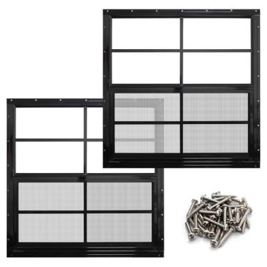 Imagem de NeatiEase Pacote com 2 janelas de galpão com moldura preta, 24 x 24 janela pequena com vidro temperado e tela de fibra de vidro para galpão, galinheiro, teatro, casa, garagem
