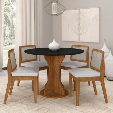 Imagem de Mesa Redonda Andria 4 Cadeiras Sextavadas Freijó/pto/corino Bco - M.a Freijó/preto/corino Branco
