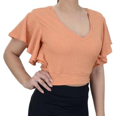Imagem de Blusa Feminina Lado Avesso Cropped Lurex Laranja - L1205-Feminino