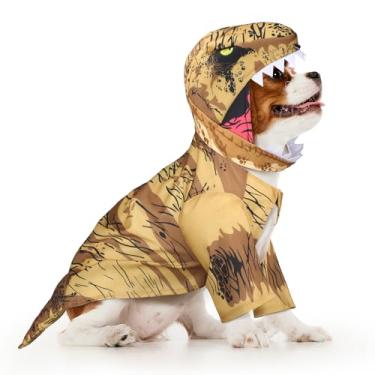 Imagem de Huhumy Fantasia de cachorro T. Rex fantasia de dinossauro para cães de Halloween, roupas para animais de estimação, gato, festa de Halloween, cosplay, eventos, adereços para fotos, médio