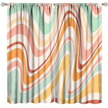 Imagem de Cortinas de janela retrô dos anos 70, cortinas de janela hippie vintage descoladas, espiral, arco-íris, moderna, estética, tratamentos de janela para quarto, sala de estar, 104 x 114 cm, sem blackout