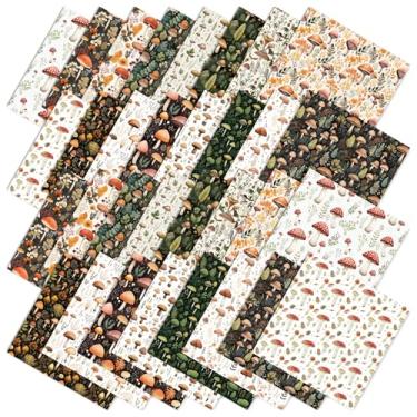 Imagem de JarThenaAMCS 32 peças de tecido de cogumelo quadrados plantas florestais pacotes de tecido de algodão pequenas folhas de cogumelo tecidos de costura para decoração de artesanato de costura DIY, 25 x
