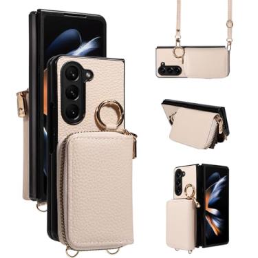 Imagem de Furiet Capa carteira para Samsung Galaxy Z Fold 5 5G 2023 e fivela de anel de alça de ombro, bolsa de órgão flip de couro PU de luxo, suporte de cartão, capa de telefone para ZFold5 Z5 G Fold5 5ZBB