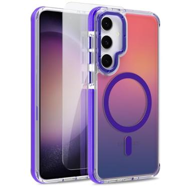 Imagem de MOWIME Capa magnética para Samsung Galaxy S23 [compatível com Magsafe] [lindo design fluorescente moderno] [1 protetor de tela] capa fosca translúcida fina para Galaxy S23 de 6,1 polegadas, roxa