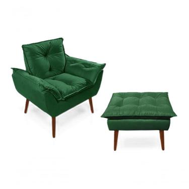 Imagem de Poltronas para Amamentação com 1 Puff Decorativas Confortáveis para Sala, Quarto, Recepção - Suede Luxo Verde