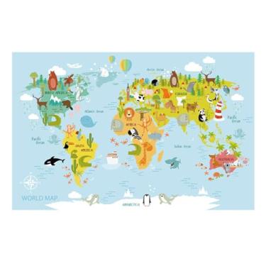Imagem de XLWLLNJ Adesivo de parede infantil com mapa-múndi, mural à prova d'água, papel de parede removível, decoração de arte de para quarto resistente, meninos,