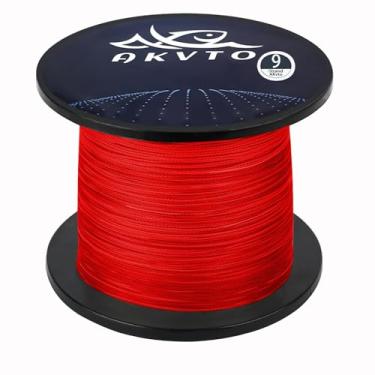 Imagem de AKVTO Linha de pesca trançada, 9 fios, 500 jardas, alta sensibilidade, resistente à abrasão (vermelho, 0,40 mm/36,3 kg)