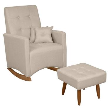 Imagem de Poltrona Amamentação Base Balanço E Puff Lola Linho Bege F03 - Mpozenato