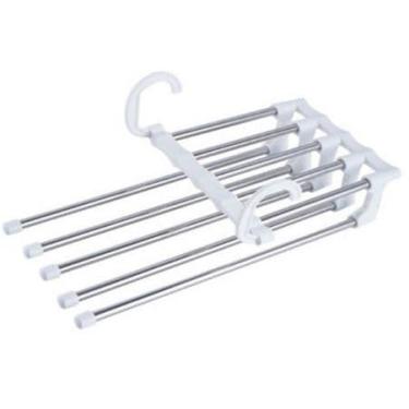 Imagem de Kit 3 Cabide Para Calças Organizador Aço Inox Multifuncional Retrátil 5 em 1(BRANCO,1)