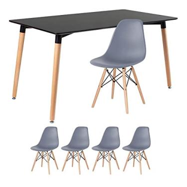 Imagem de Loft7, Kit - Mesa de jantar retangular Eames 80 x 140 cm preto + 4 cadeiras Eiffel Dsw Cinza escuro