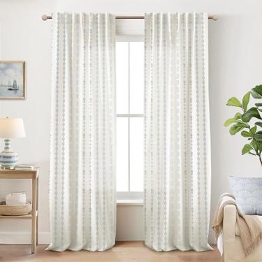 Imagem de Cortinas costeiras azul-claro para decoração de quarto e sala de estar, estampa floral boho vaqueira transparente praia casa de fazenda linho Grandmillennial Grand Millenial Beachy drapeado 203 cm