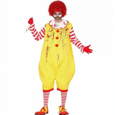 Imagem de Fantasia Palhaço Halloween Assassino do Mal Adulto Masculino Luxo Cosplay (Amarelo, G 46-48)