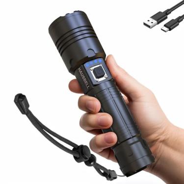 Imagem de HAUSBELL Lanternas de LED A100 atualizadas, 20.000 lúmens altos, lanterna brilhante com zoom com 5 modos, longo alcance 609 m, luz tática à prova d'água potente para emergências, equipamentos de