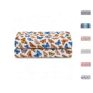 Imagem de Lençol 100% Algodão S/Elástico Avulso Estampado com Viés Malha Penteada Fio 30/1 (Est. Bege, Casal)