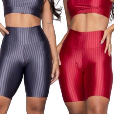 Imagem de Bermuda Fitness New Zig 3D Serra e Mar Kit Com Duas Cores Poliamida Cós Alto Academia Treino-Feminino