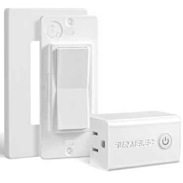 Imagem de SURAIELEC Interruptor de luz sem fio, tomada de controle remoto, interruptor de parede basculante decorador, 15 AMP, alcance RF de 30,5 m, sem fiação, sem WiFi, para plugue de luz pendente, lâmpada