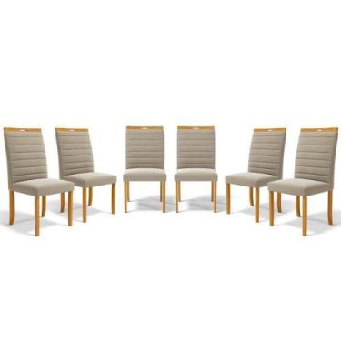 Imagem de Kit Com 6 Cadeiras Sara Madeira Maciça Estofadas Para Mesa De Jantar V