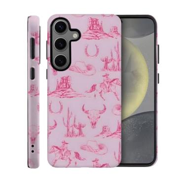 Imagem de TnXee Capa para Samsung Galaxy S24 Plus, chapéu rosa cavalo cowboy ocidental capa de telefone resistente a quedas fosco 2 em 1 capa de camada dupla sólida para meninas mulheres