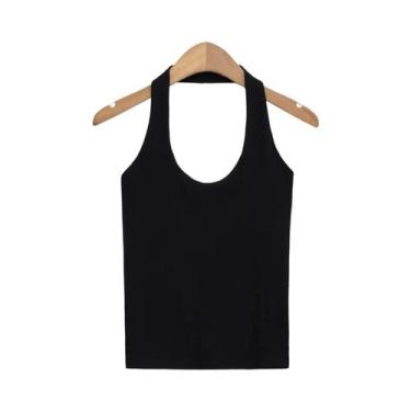 Imagem de Top Curto Casual De Verão Para Mulheres Com Decote Halter E Sem Mangas