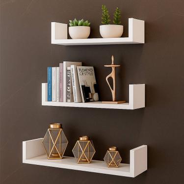 Imagem de Kit 03 Prateleiras Decorativas Multiuso Dórémi 40x50x60cm Flutuante em MDP Branco - Des...