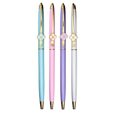Imagem de Gullor 4 canetas esferográficas modernas de trevo de quatro folhas, caneta de escrita suave, ideal para agenda, escritório, escola, multicolorB