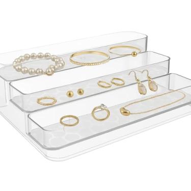 Imagem de Expositor de Perfumes Cosméticos 3 Andares Multiuso Organizador Prateleira Diamante Acrílico Porta Maquiagem Beleza Potes de Tempero