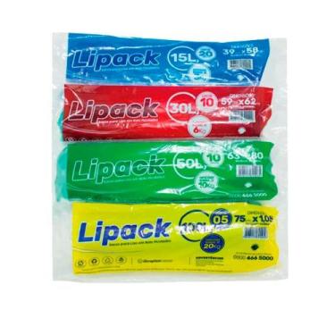 Imagem de Saco Lixo 100 Litros Verde Rolo com 5un - Lipack, Tamanho: 100 Litros 