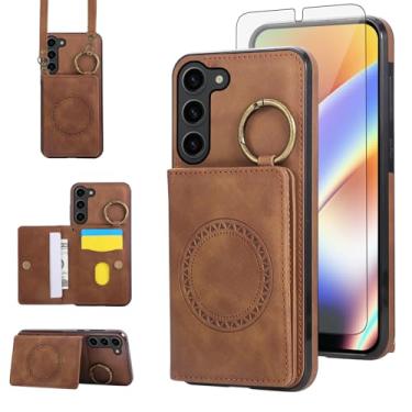 Imagem de Capa carteira compatível com Samsung Galaxy S23 Plus S23+ 5G e protetor de tela, alça de ombro transversal, suporte magnético para celular para S23plus 23S + S 23 23+ SM-S916U feminino masculino
