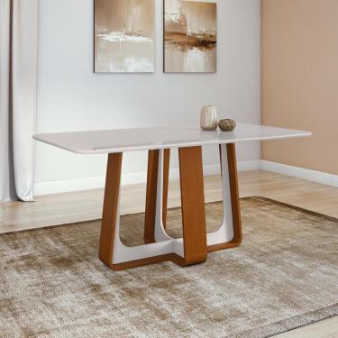 Imagem de Mesa De Jantar Retangular 6 Lugares 170 Tampo Mdf/vidro Easy Pop Frassino/off White