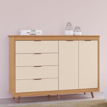 Imagem de Cômoda Valentina 100% MDF Tuboarte com 4 Gavetas 2 Portas e Kit de Pés Estilo Retrô