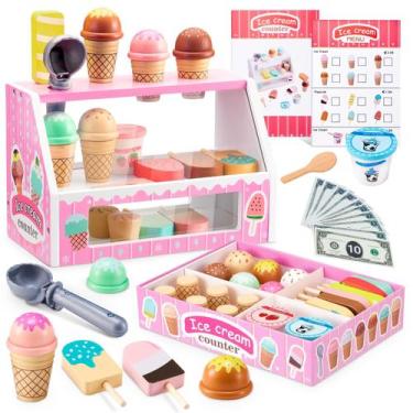 Imagem de Conjunto de brinquedos Ice Cream Counter WHOHOLL de madeira para menin