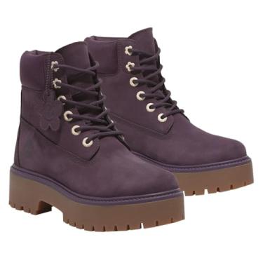 Imagem de Timberland Bota feminina Stone Street 15 cm com cadarço impermeável, Nobuck roxo escuro, 6 Wide